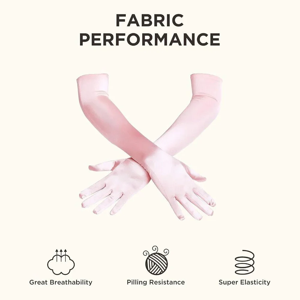 Women's Pink Vintage Satin Long Gloves Party Costume Stretchy Elbow Length